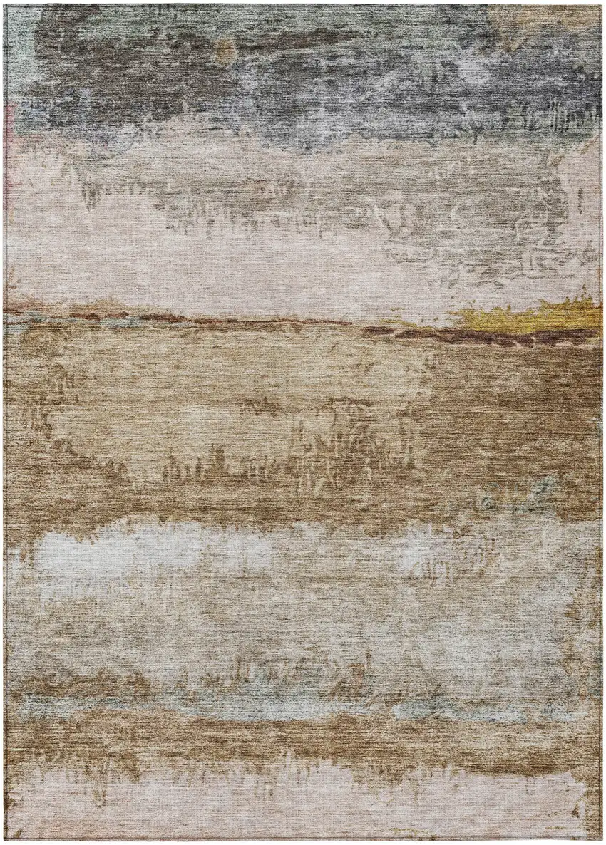 Beige Brown And Gray Abstract Washable Indoor Outdoor Area Rug Photo 2