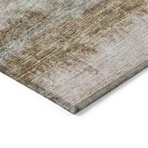 Photo of Beige Brown And Gray Abstract Washable Indoor Outdoor Area Rug