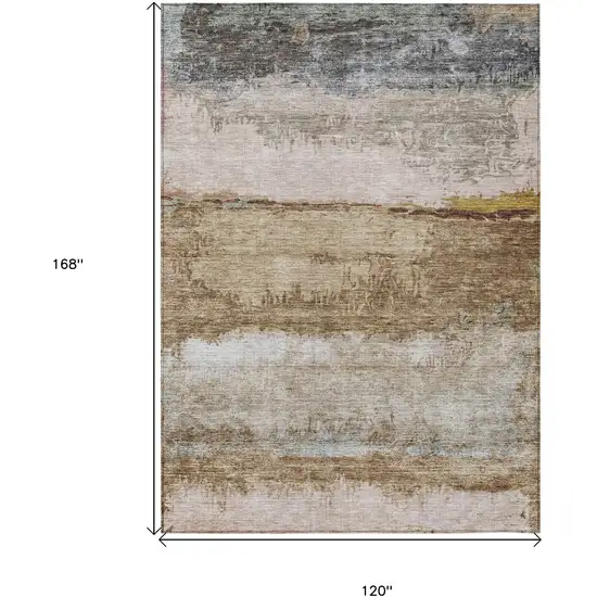 Beige Brown And Gray Abstract Washable Indoor Outdoor Area Rug Photo 3