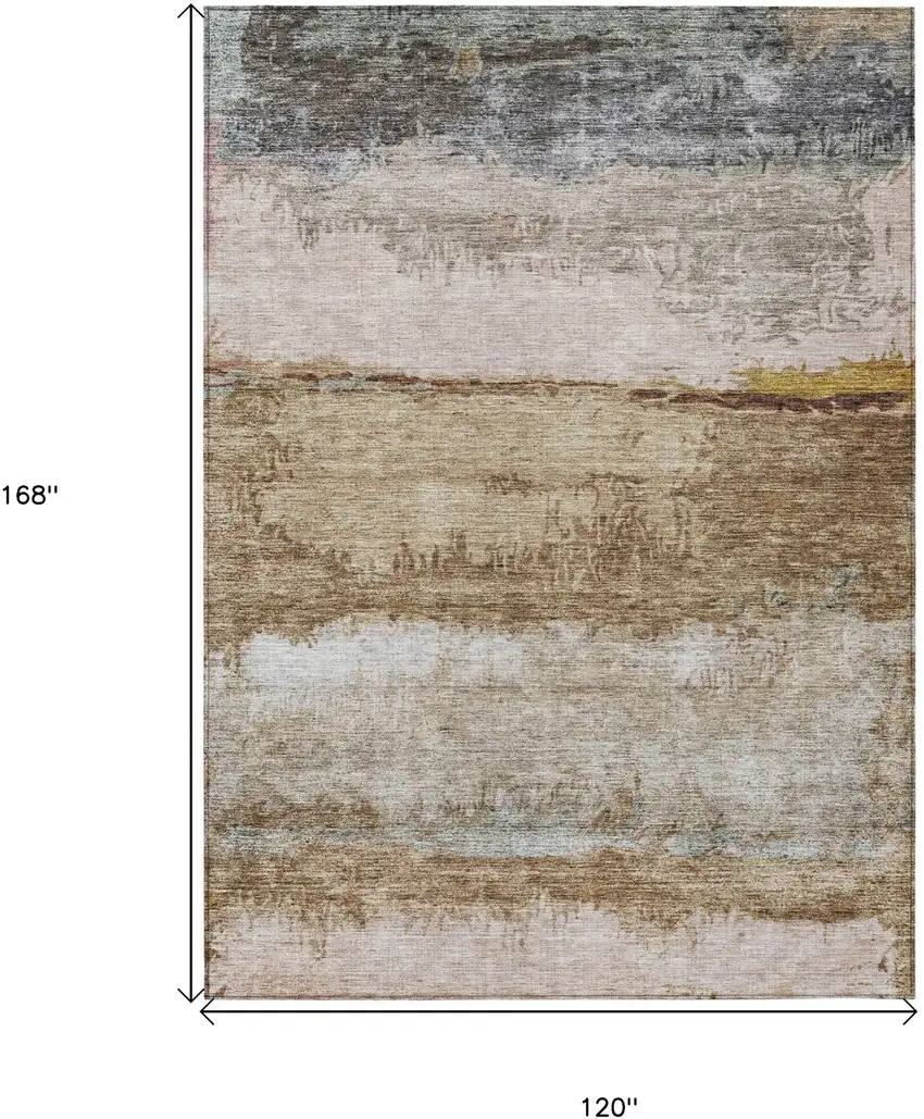 Beige Brown And Gray Abstract Washable Indoor Outdoor Area Rug Photo 3