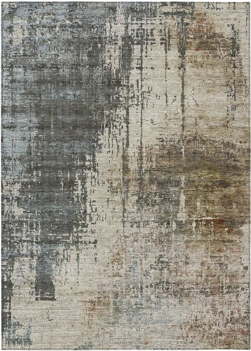 Beige Brown And Gray Abstract Washable Indoor Outdoor Area Rug Photo 2