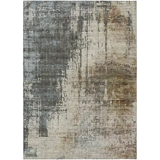 Beige Brown And Gray Abstract Washable Indoor Outdoor Area Rug Photo 2