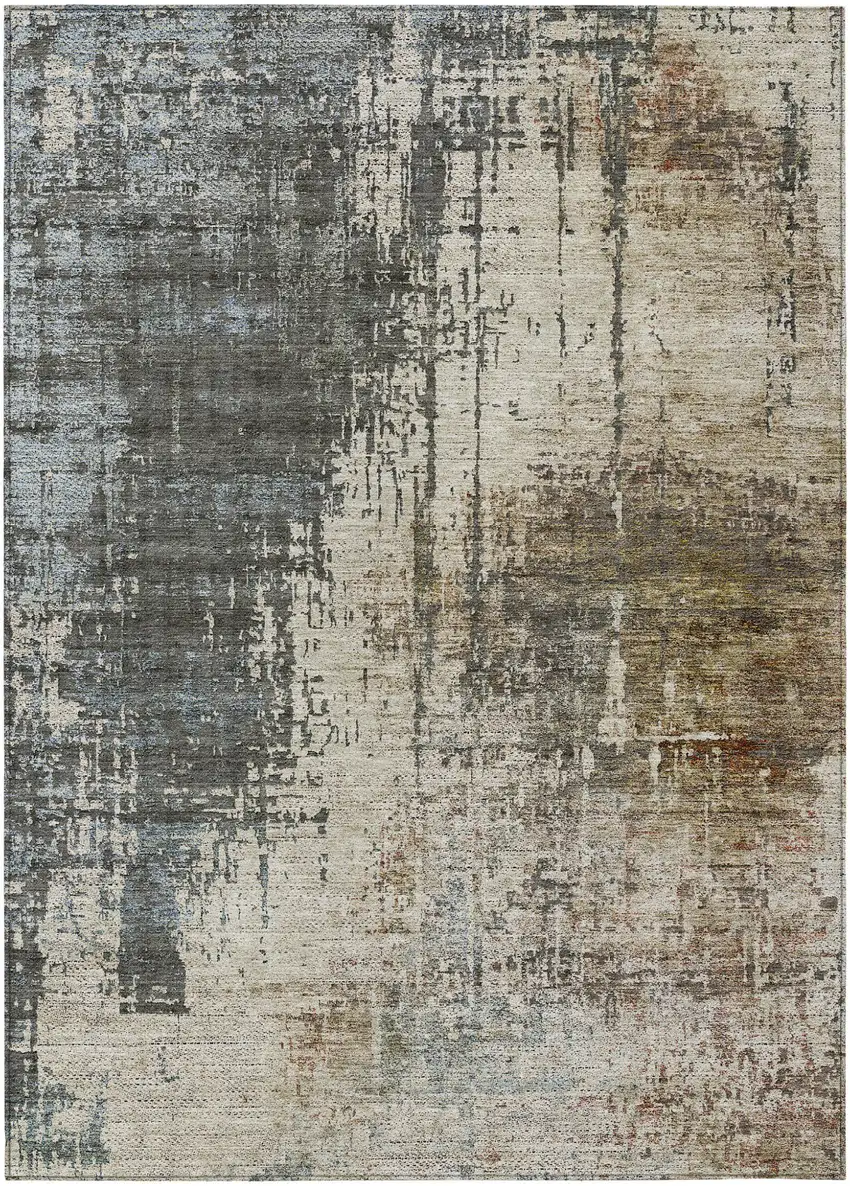 Beige Brown And Gray Abstract Washable Indoor Outdoor Area Rug Photo 2