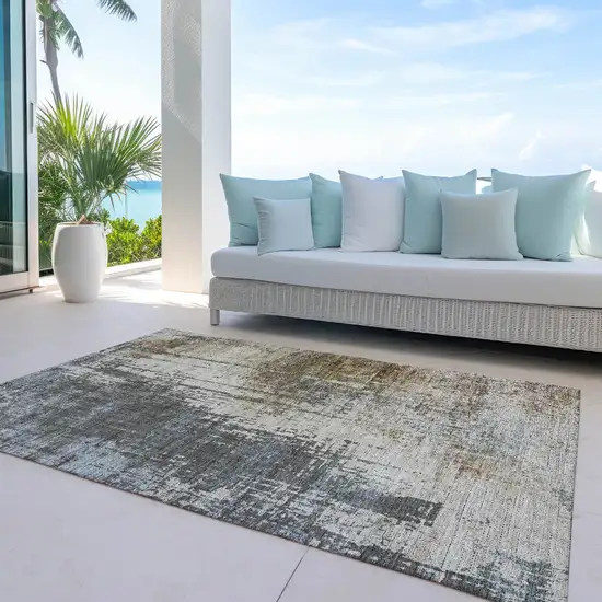Beige Brown And Gray Abstract Washable Indoor Outdoor Area Rug Photo 8
