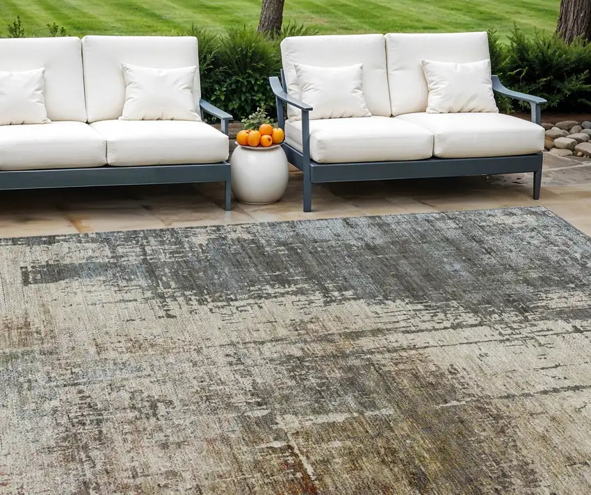 Beige Brown And Gray Abstract Washable Indoor Outdoor Area Rug Photo 1
