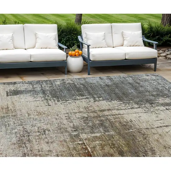 Beige Brown And Gray Abstract Washable Indoor Outdoor Area Rug Photo 1