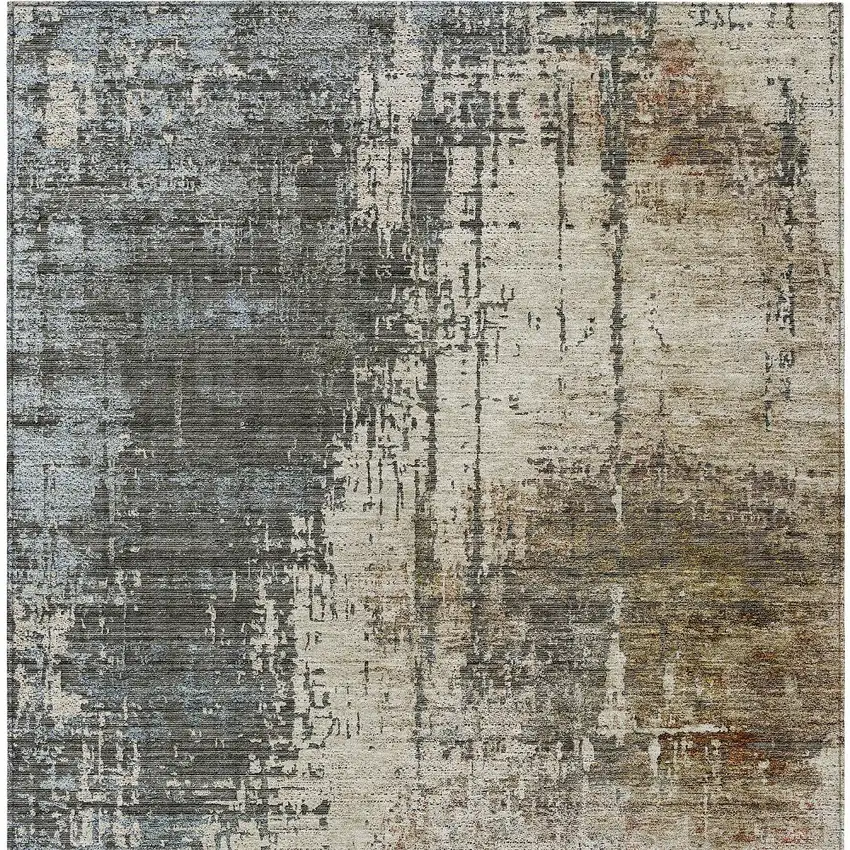 Beige Brown And Gray Abstract Washable Indoor Outdoor Area Rug Photo 7