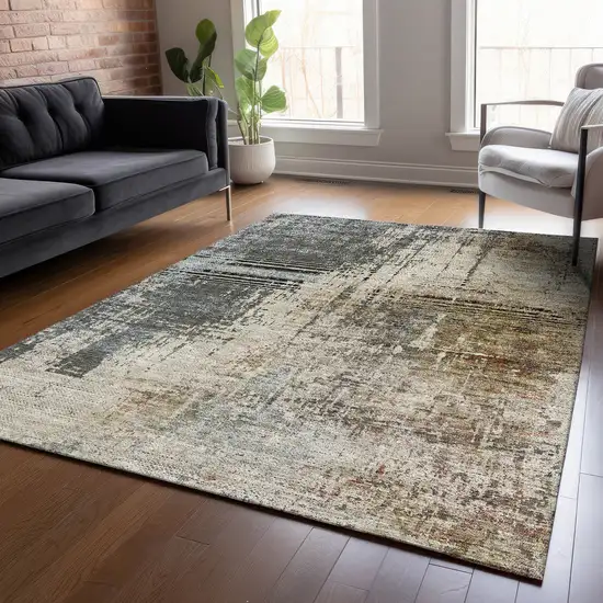 Beige Brown And Gray Abstract Washable Indoor Outdoor Area Rug Photo 9