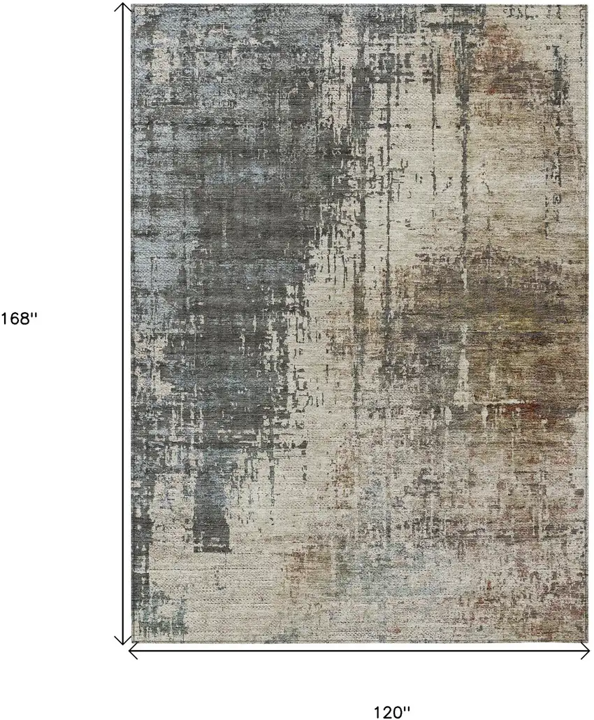 Beige Brown And Gray Abstract Washable Indoor Outdoor Area Rug Photo 3