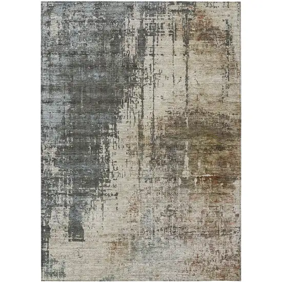 Beige Brown And Gray Abstract Washable Indoor Outdoor Area Rug Photo 2