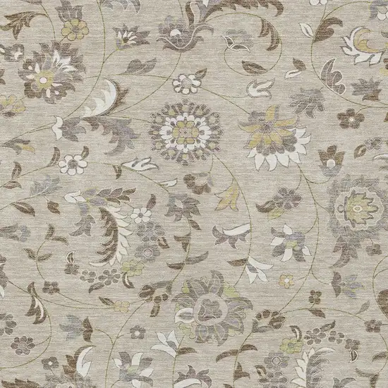 Beige Brown And Gray Floral Washable Indoor Outdoor Area Rug Photo 6