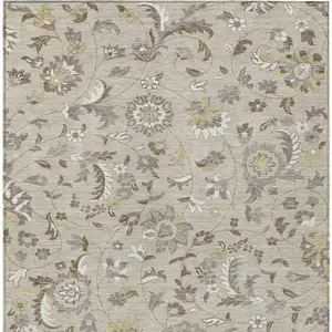 Photo of Beige Brown And Gray Floral Washable Indoor Outdoor Area Rug