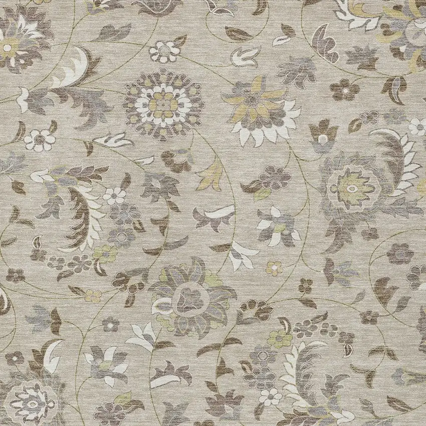 Beige Brown And Gray Floral Washable Indoor Outdoor Area Rug Photo 6