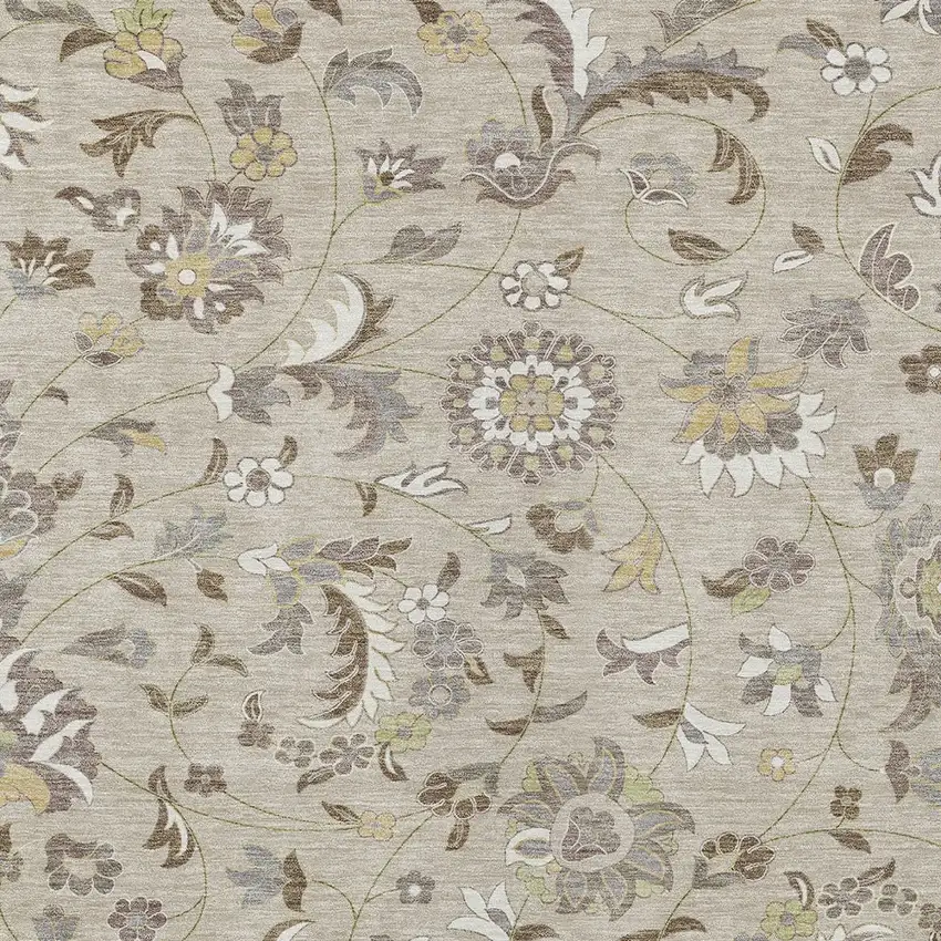 Beige Brown And Gray Floral Washable Indoor Outdoor Area Rug Photo 6