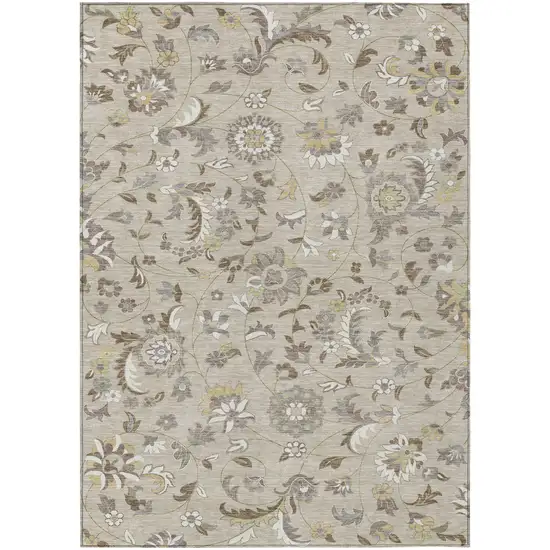 Beige Brown And Gray Floral Washable Indoor Outdoor Area Rug Photo 2