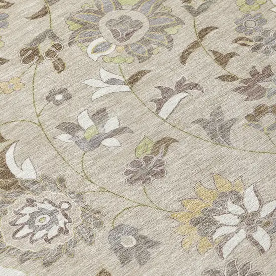 Beige Brown And Gray Floral Washable Indoor Outdoor Area Rug Photo 5