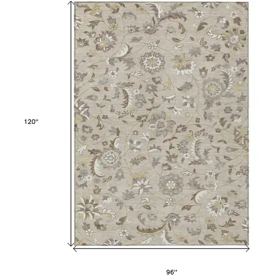 Beige Brown And Gray Floral Washable Indoor Outdoor Area Rug Photo 3
