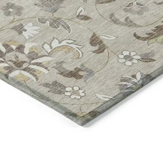 Beige Brown And Gray Floral Washable Indoor Outdoor Area Rug Photo 4