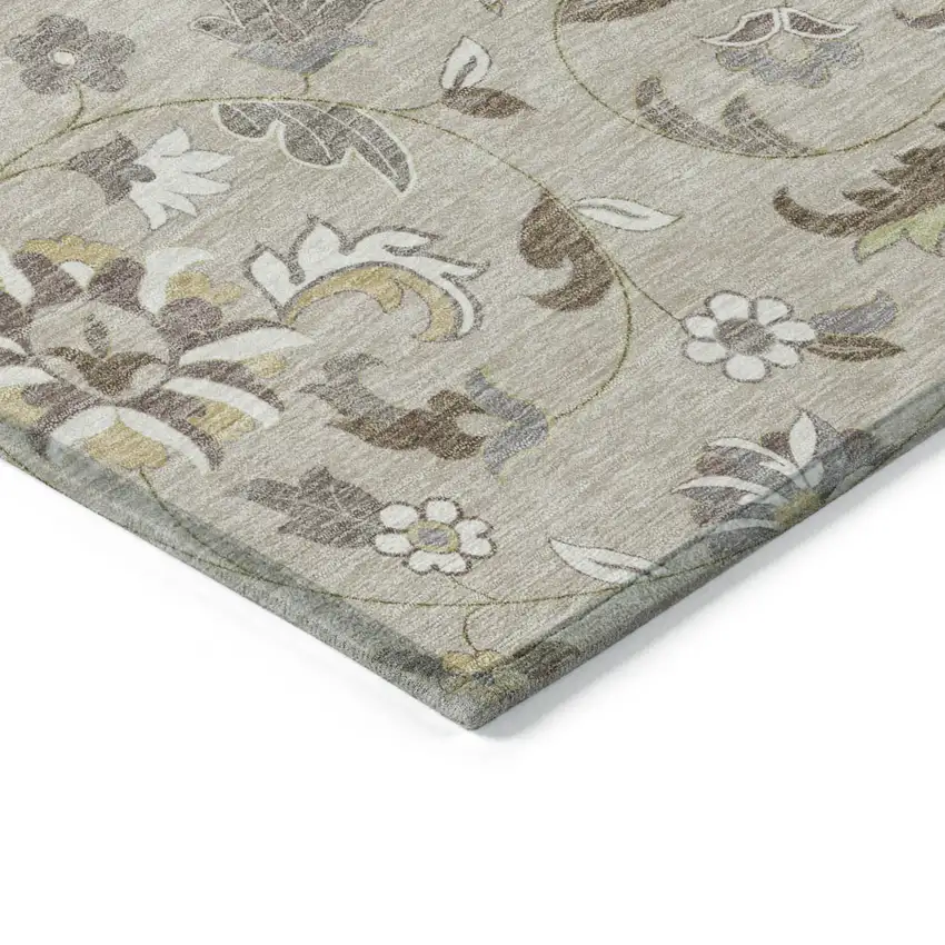 Beige Brown And Gray Floral Washable Indoor Outdoor Area Rug Photo 4
