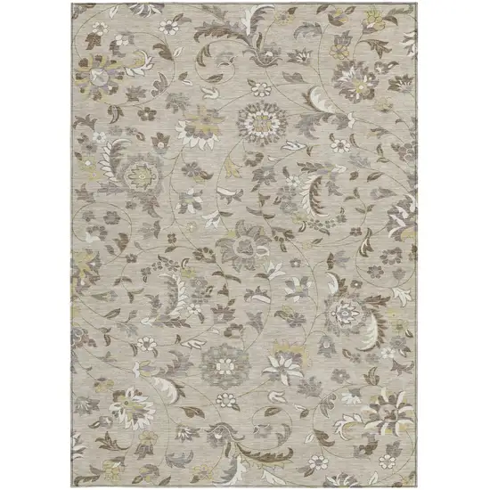 Beige Brown And Gray Floral Washable Indoor Outdoor Area Rug Photo 7