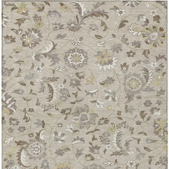 Beige Brown And Gray Floral Washable Indoor Outdoor Area Rug Photo 6