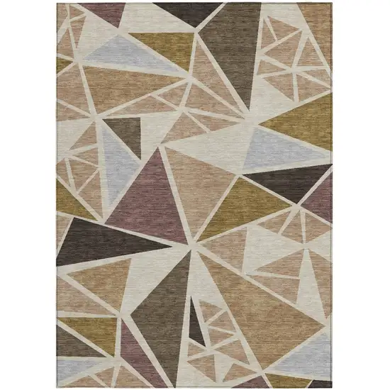 Beige Brown And Gray Geometric Washable Indoor Outdoor Area Rug Photo 7