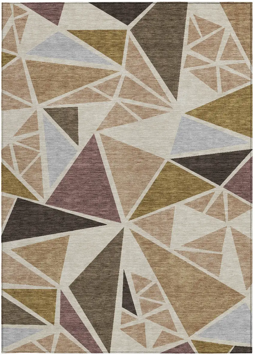 Beige Brown And Gray Geometric Washable Indoor Outdoor Area Rug Photo 7
