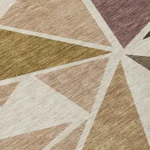 Photo of Beige Brown And Gray Geometric Washable Indoor Outdoor Area Rug