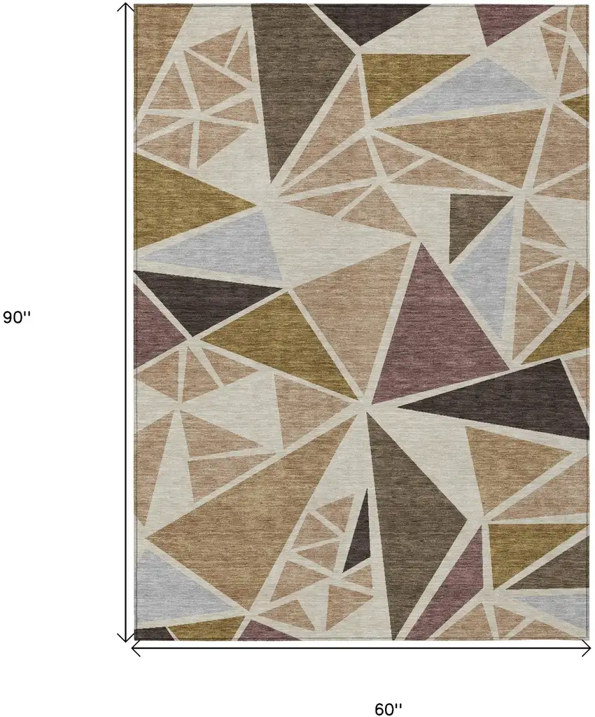 Beige Brown And Gray Geometric Washable Indoor Outdoor Area Rug Photo 3