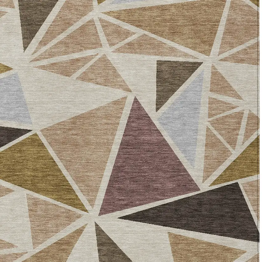 Beige Brown And Gray Geometric Washable Indoor Outdoor Area Rug Photo 6