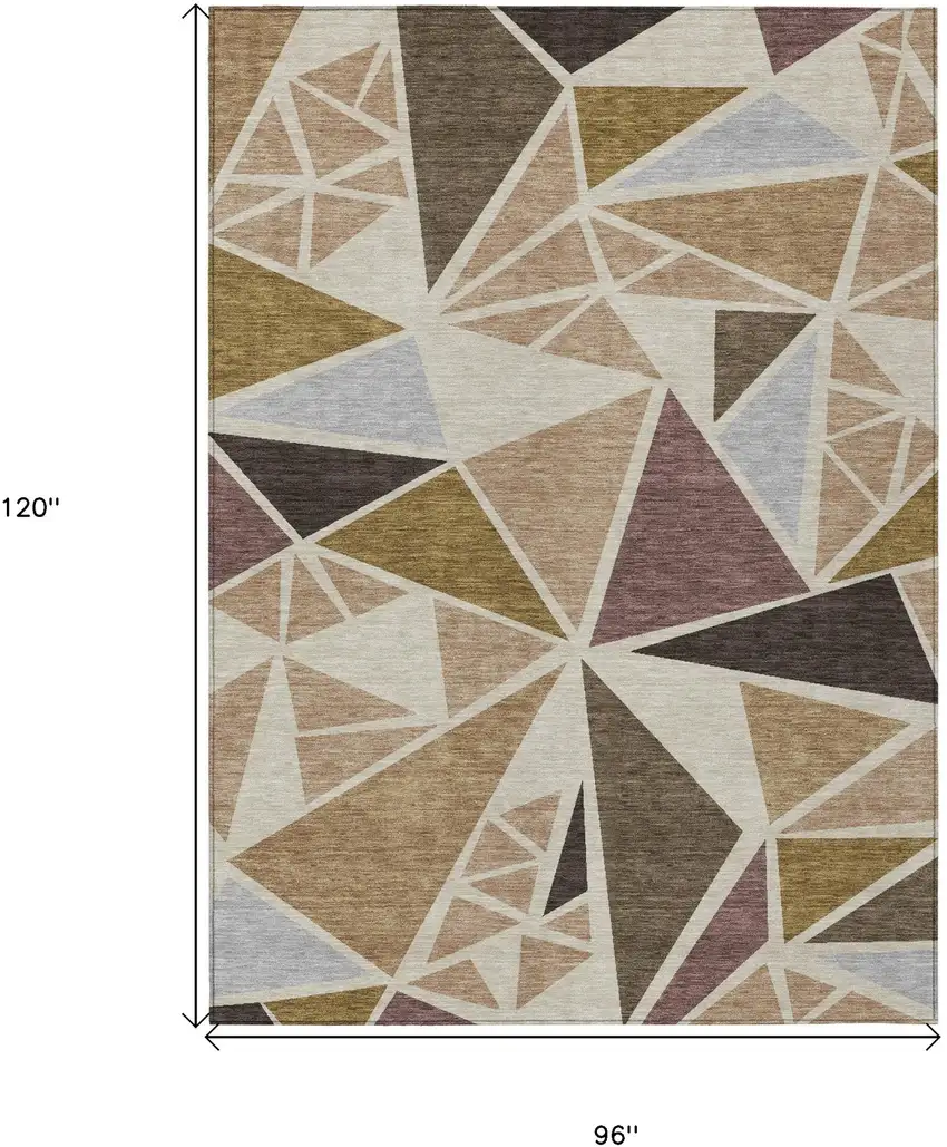 Beige Brown And Gray Geometric Washable Indoor Outdoor Area Rug Photo 3