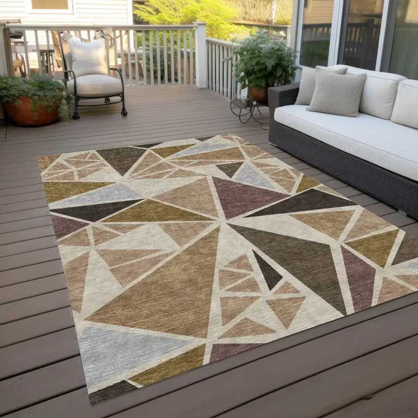 Beige Brown And Gray Geometric Washable Indoor Outdoor Area Rug Photo 9