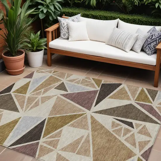 Beige Brown And Gray Geometric Washable Indoor Outdoor Area Rug Photo 1