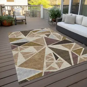 Photo of Beige Brown And Gray Geometric Washable Indoor Outdoor Area Rug