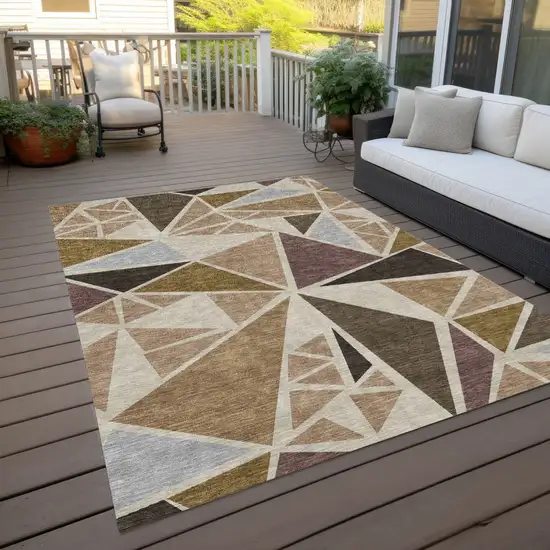 Beige Brown And Gray Geometric Washable Indoor Outdoor Area Rug Photo 9