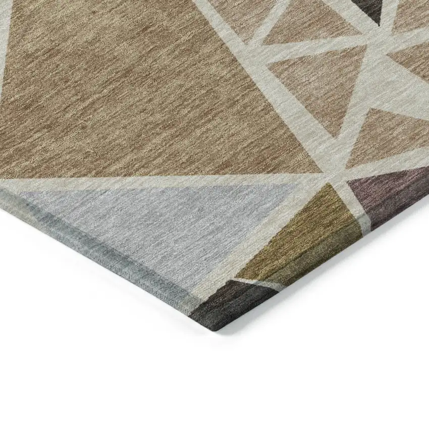 Beige Brown And Gray Geometric Washable Indoor Outdoor Area Rug Photo 5