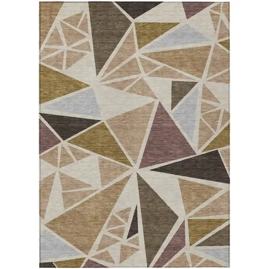 Beige Brown And Gray Geometric Washable Indoor Outdoor Area Rug Photo 2