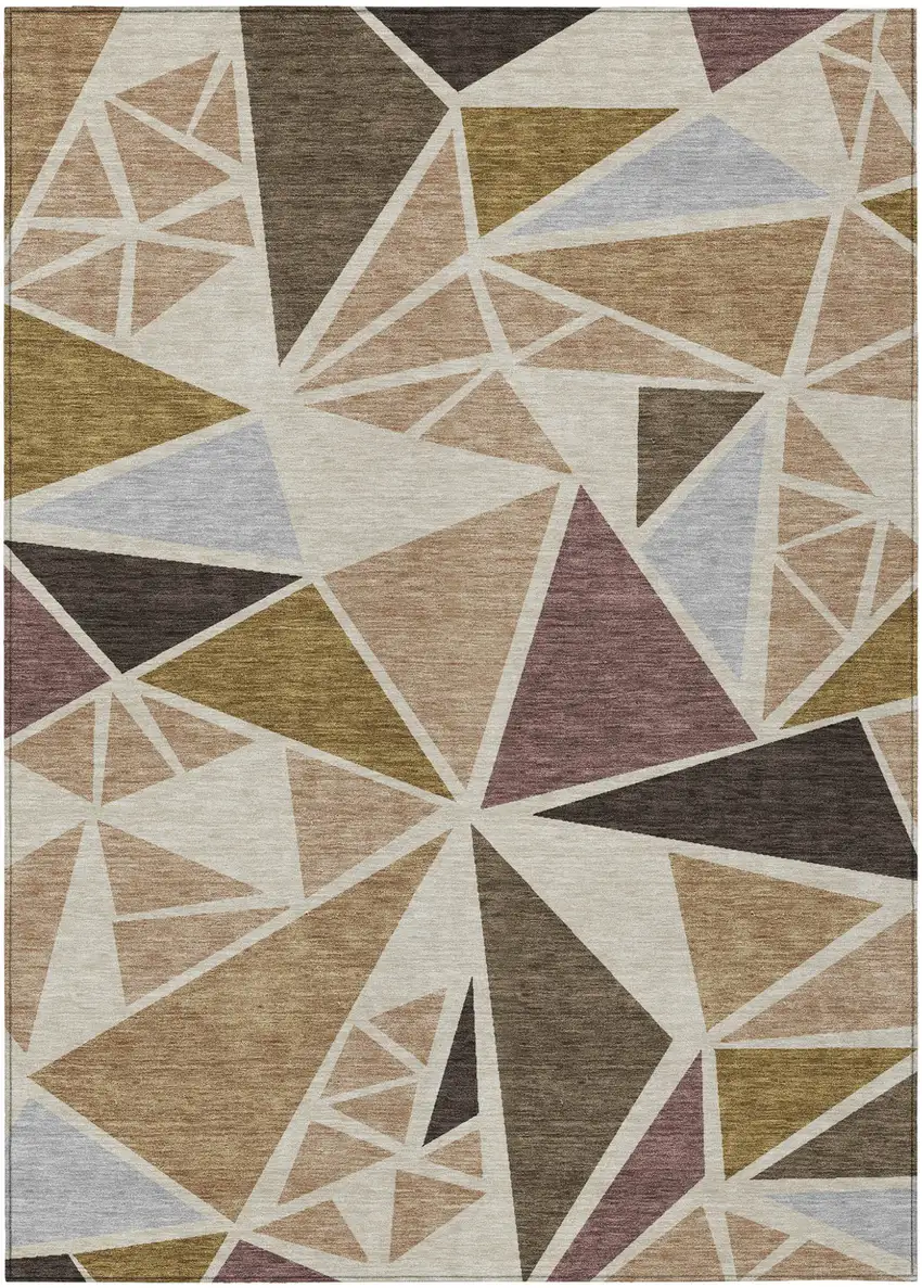 Beige Brown And Gray Geometric Washable Indoor Outdoor Area Rug Photo 2
