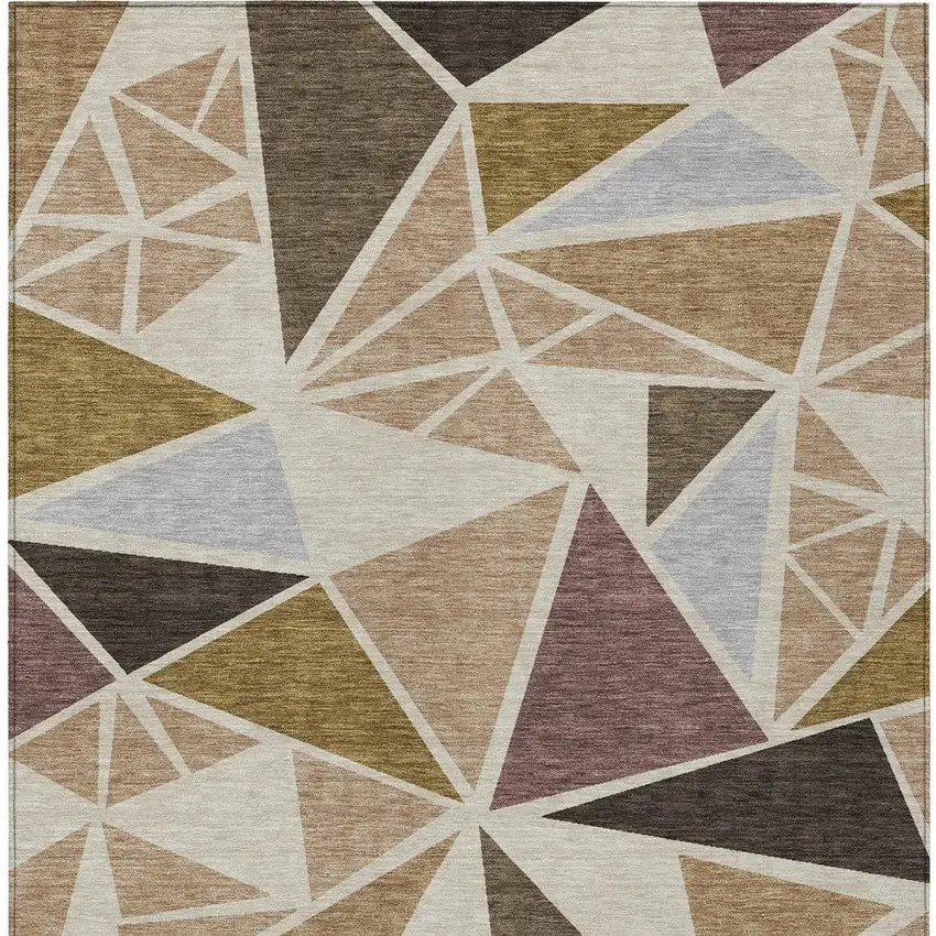 Beige Brown And Gray Geometric Washable Indoor Outdoor Area Rug Photo 7