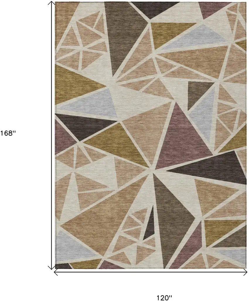 Beige Brown And Gray Geometric Washable Indoor Outdoor Area Rug Photo 3