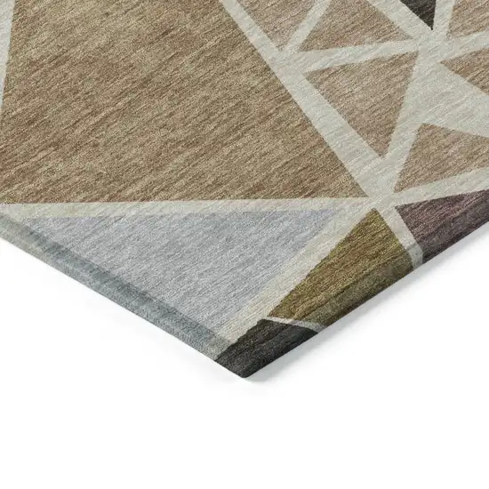 Beige Brown And Gray Geometric Washable Indoor Outdoor Area Rug Photo 5