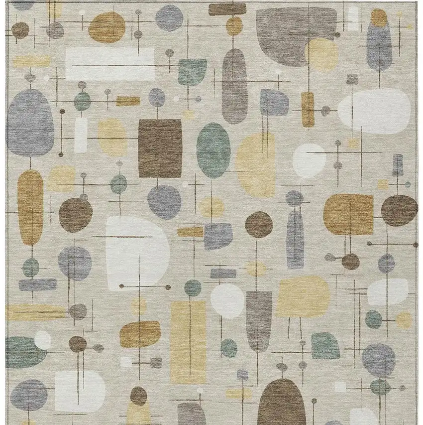 Beige Brown And Gray Geometric Washable Indoor Outdoor Area Rug Photo 3