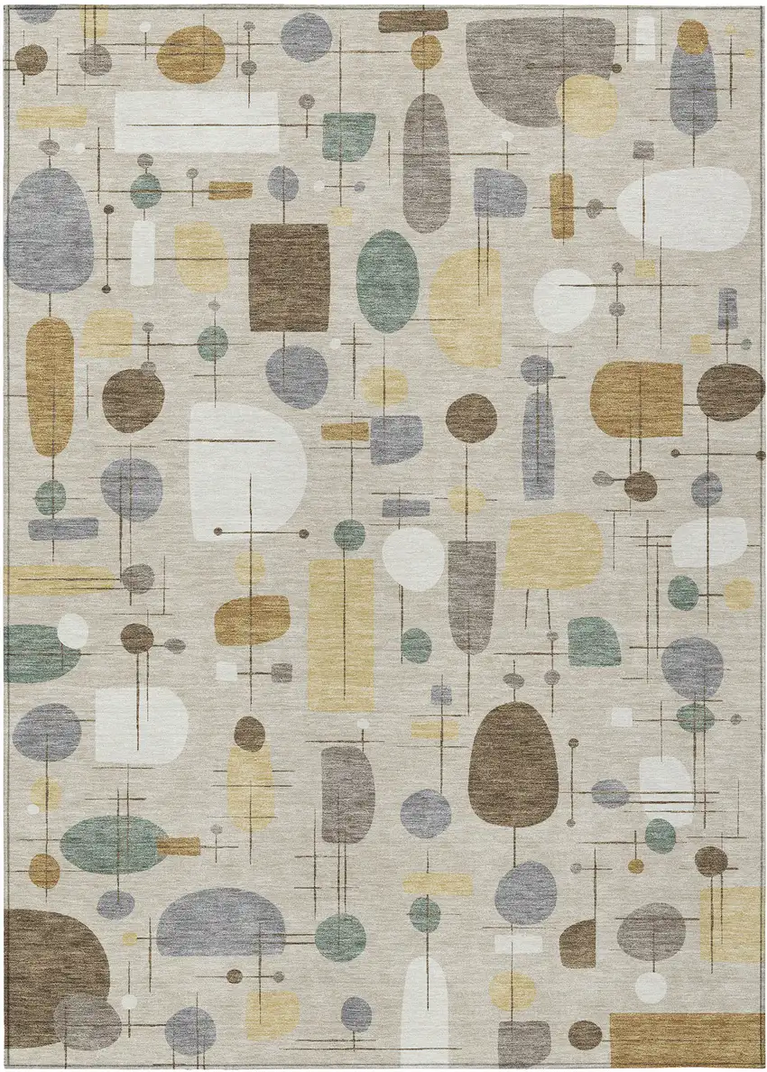 Beige Brown And Gray Geometric Washable Indoor Outdoor Area Rug Photo 1