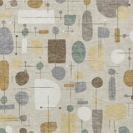 Beige Brown And Gray Geometric Washable Indoor Outdoor Area Rug Photo 2