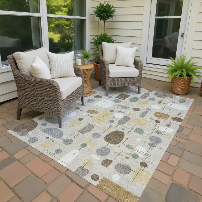 Beige Brown And Gray Geometric Washable Indoor Outdoor Area Rug Photo 4