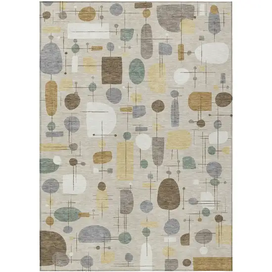 Beige Brown And Gray Geometric Washable Indoor Outdoor Area Rug Photo 1