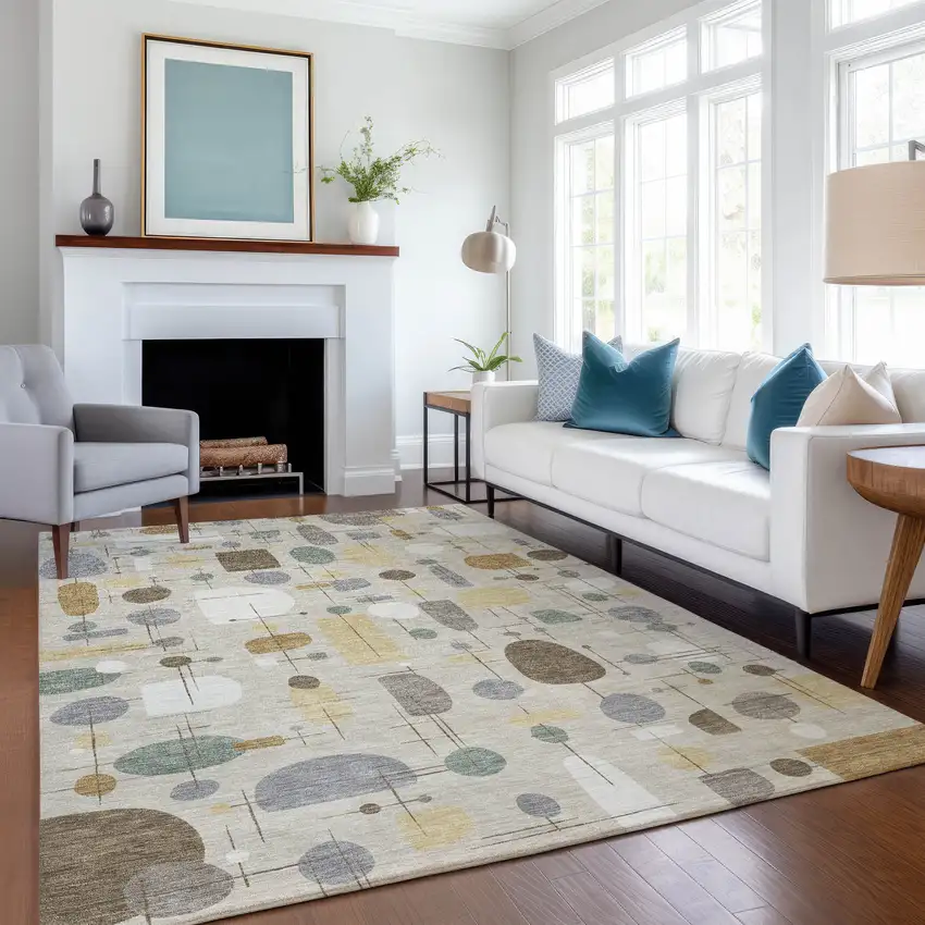 Beige Brown And Gray Geometric Washable Indoor Outdoor Area Rug Photo 6