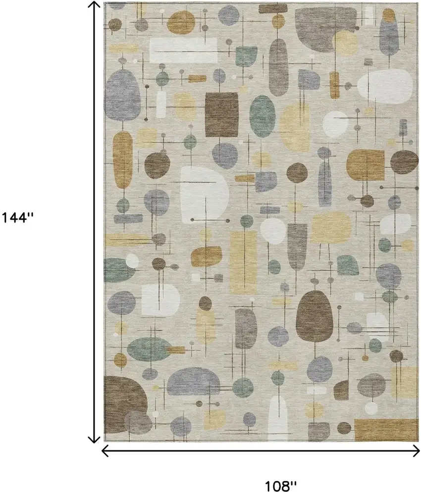 Beige Brown And Gray Geometric Washable Indoor Outdoor Area Rug Photo 7