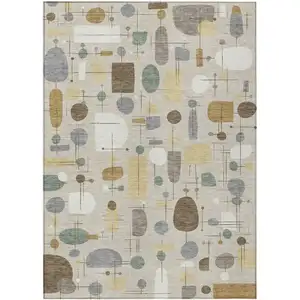 Photo of Beige Brown And Gray Geometric Washable Indoor Outdoor Area Rug