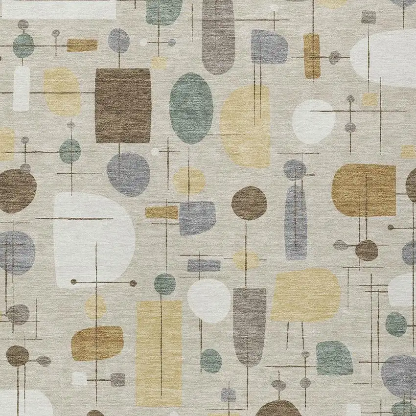 Beige Brown And Gray Geometric Washable Indoor Outdoor Area Rug Photo 2